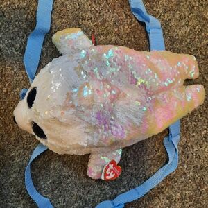 Ty Sequin Seal Backpack with Blue Straps